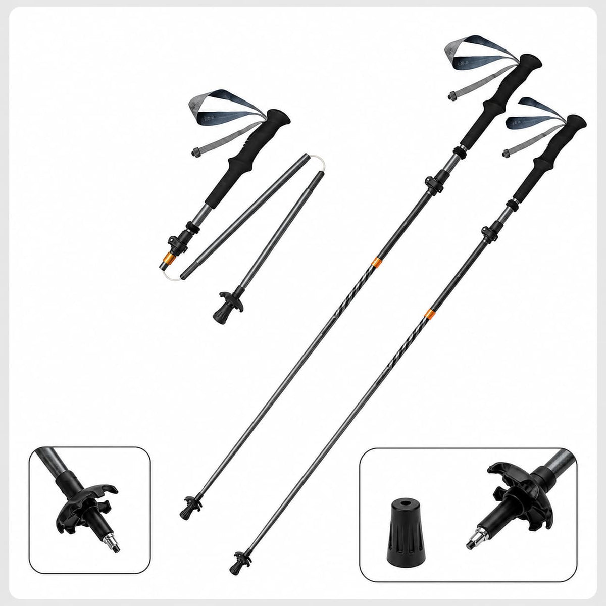 Bâton de randonnée pliable en fibre de carbone, ultraléger
