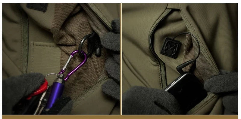 Veste de randonnée homme softshell militaire à capuche, coupe-vent