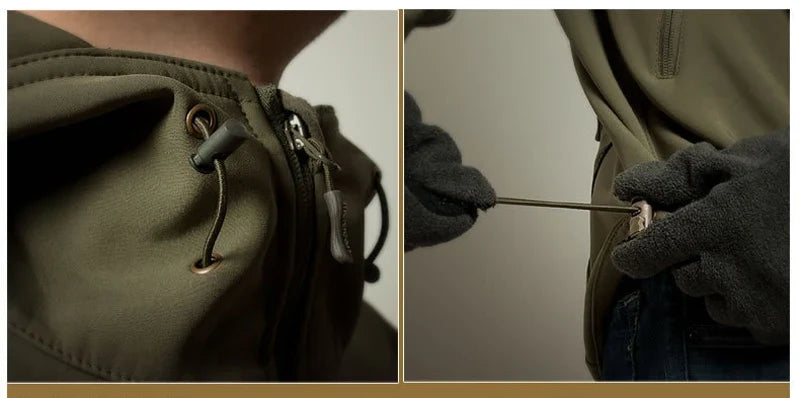Veste de randonnée homme softshell militaire à capuche, coupe-vent