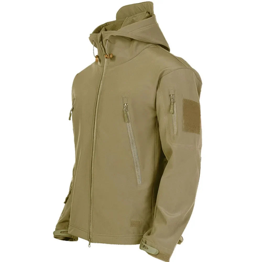 Veste de randonnée homme softshell militaire à capuche, coupe-vent