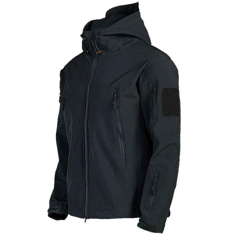 Veste de randonnée homme softshell militaire à capuche, coupe-vent