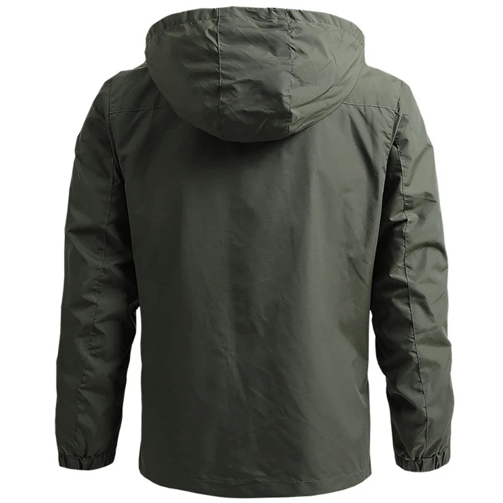 Veste de randonnée homme coupe-vent tactique à capuche amovible