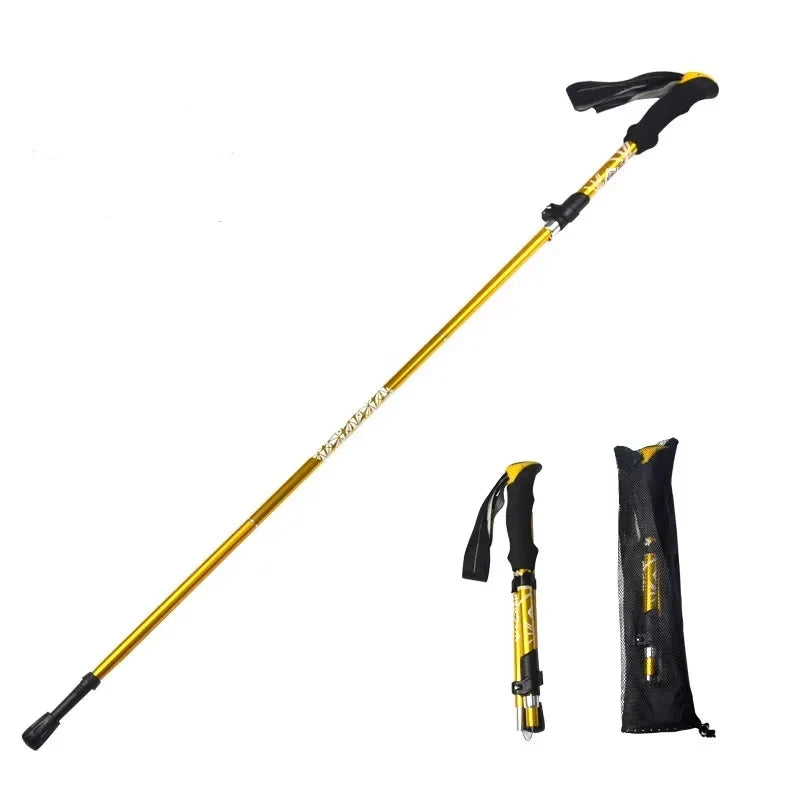 Bâton de randonnée pliable en acier au carbone, 5 sections