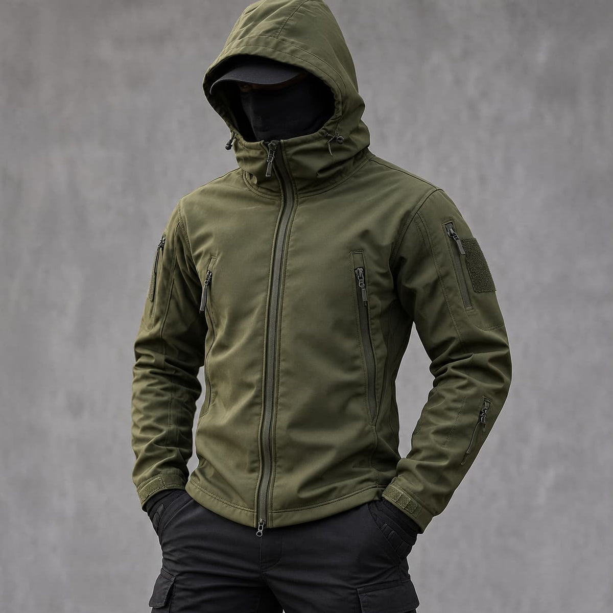 Veste de randonnée homme softshell tactique à capuche, doublée polaire