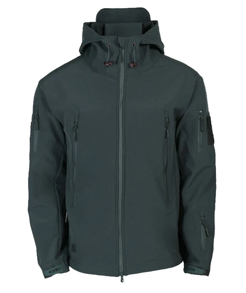 Veste de randonnée homme softshell militaire à capuche, coupe-vent