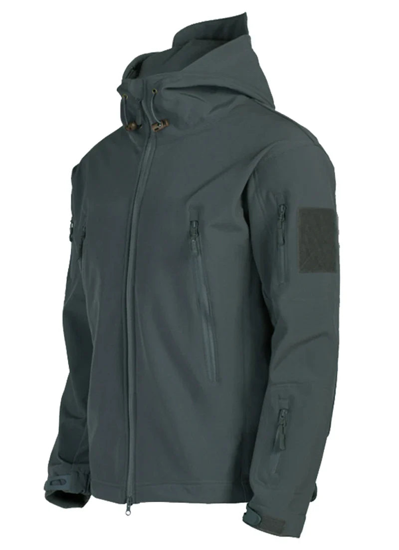 Veste de randonnée homme softshell militaire à capuche, coupe-vent