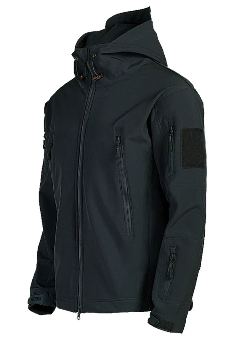 Veste de randonnée homme softshell militaire à capuche, coupe-vent