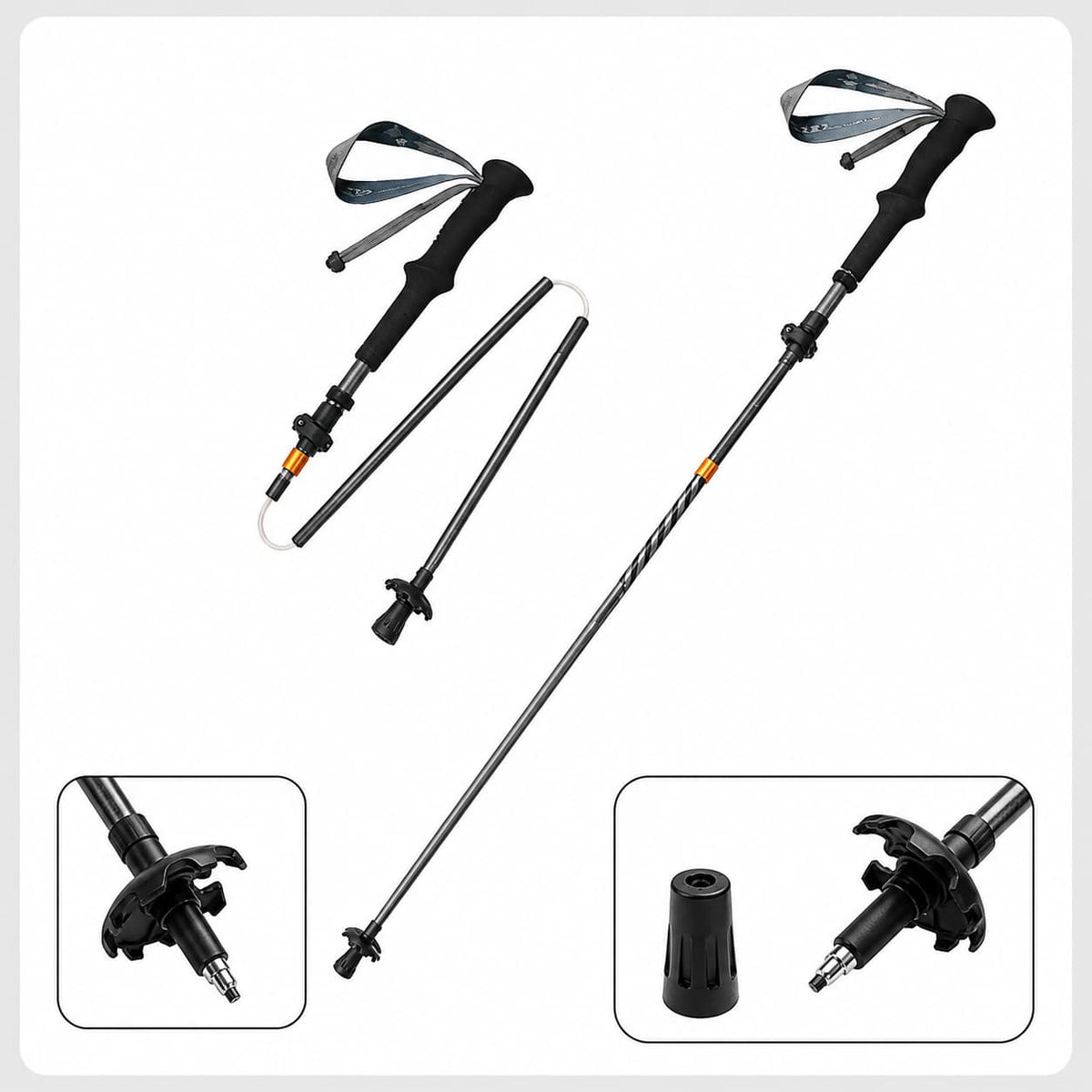 Bâton de randonnée pliable en fibre de carbone, ultraléger