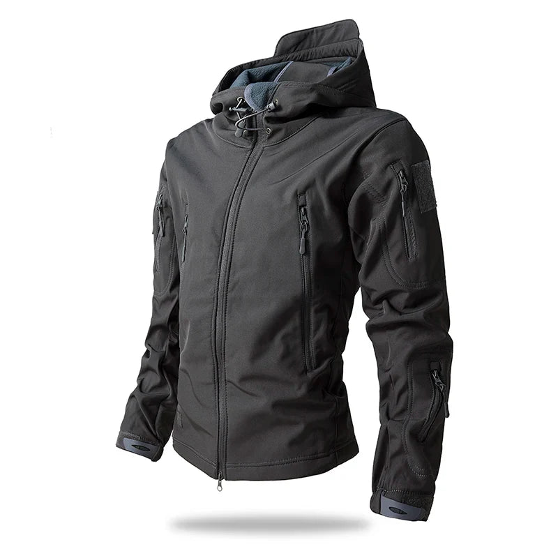 Veste de randonnée homme softshell tactique à capuche, doublée polaire