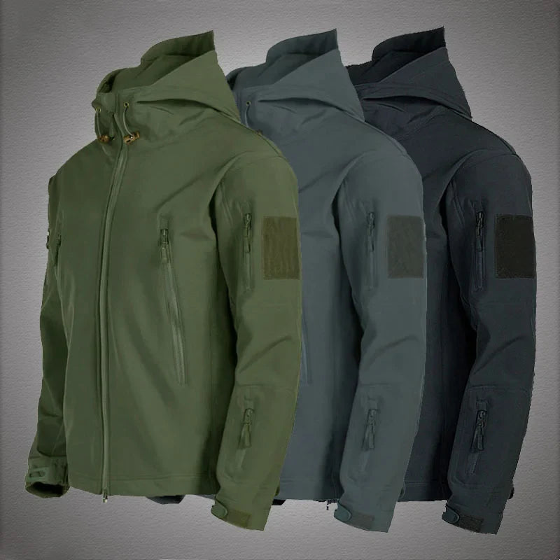 Veste de randonnée homme softshell militaire à capuche, coupe-vent