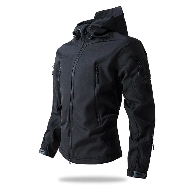 Veste de randonnée homme softshell tactique à capuche, doublée polaire