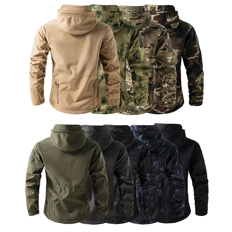Veste de randonnée homme softshell tactique à capuche, doublée polaire