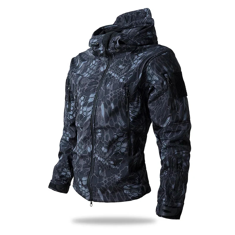 Veste de randonnée homme softshell tactique à capuche, doublée polaire