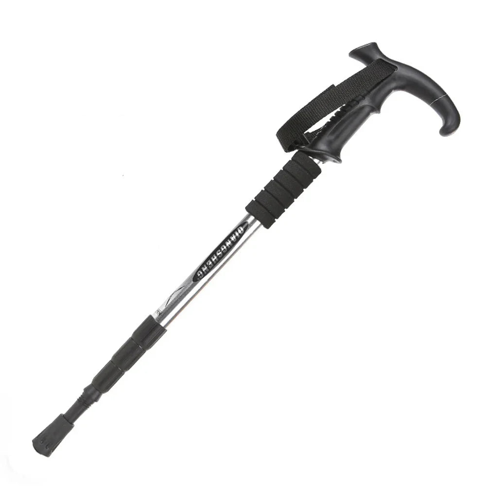 Bâton de randonnée pliable à poignée en T, aluminium 4 sections