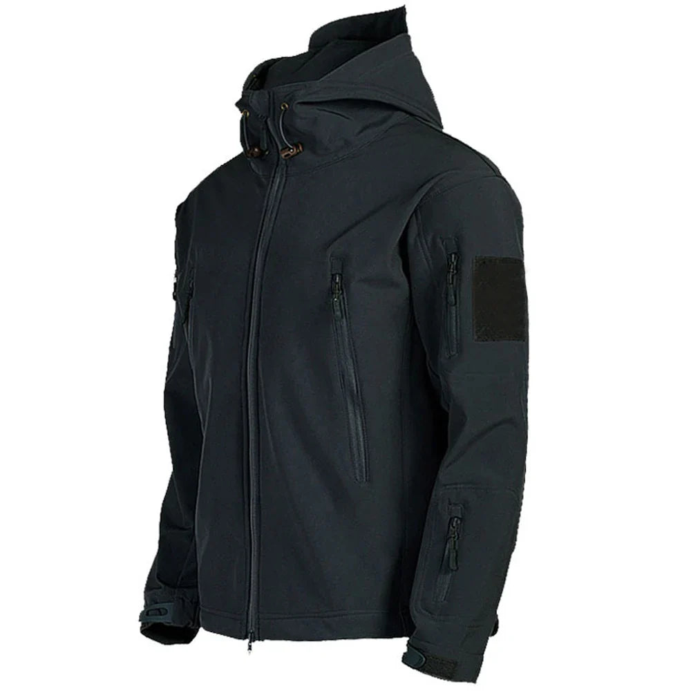 Veste de randonnée homme softshell militaire à capuche, coupe-vent