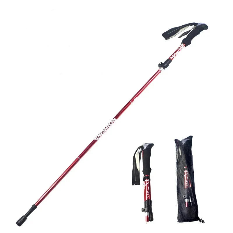 Bâton de randonnée pliable en acier au carbone, 5 sections