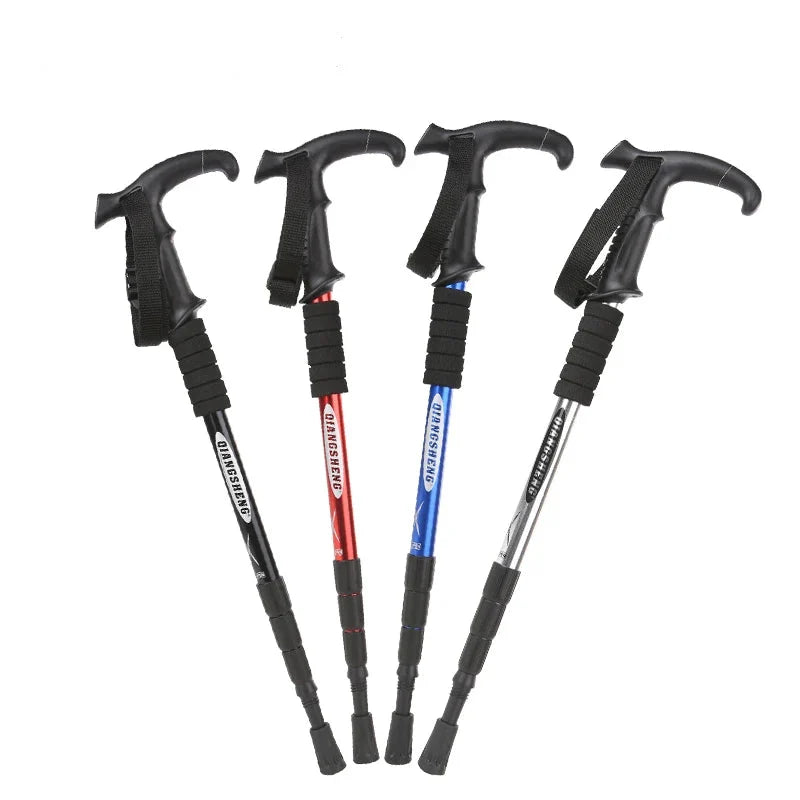 Bâton de randonnée pliable à poignée en T, aluminium 4 sections