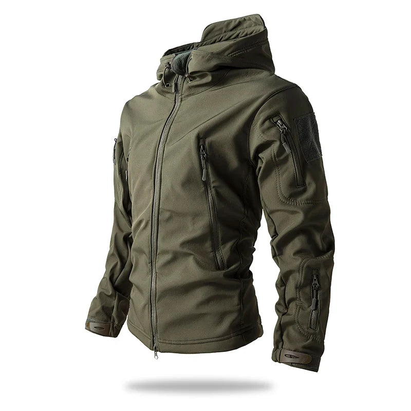 Veste de randonnée homme softshell tactique à capuche, doublée polaire